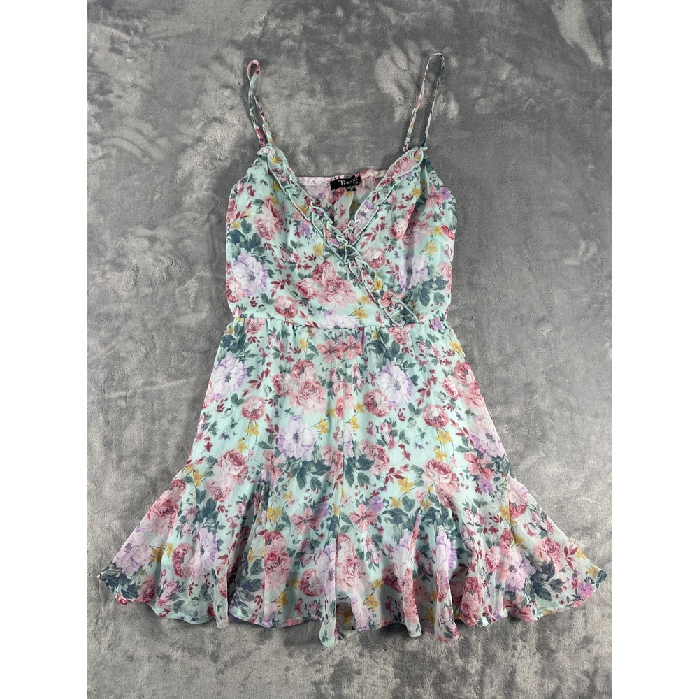 Trixxi Girls Floral Ruffle Romper Mint Green Pink Skort Romper Small